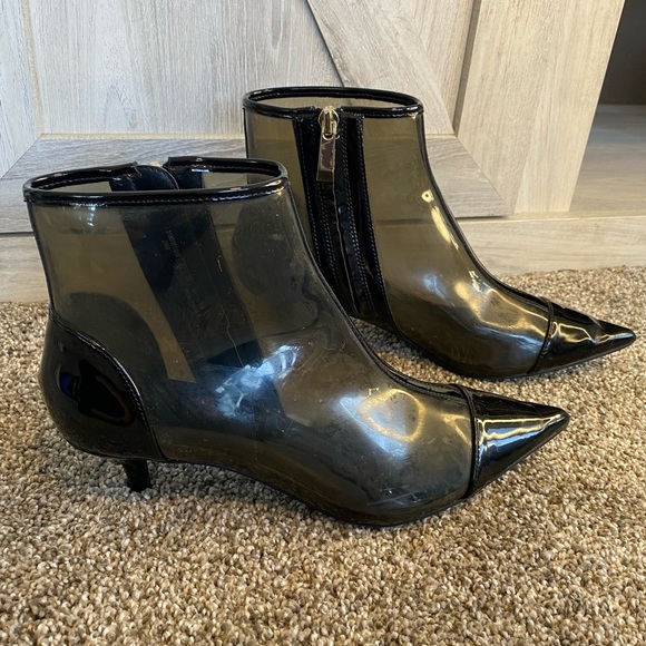 Zara Trafaluc Clear Vinyl Black Pointed Toe Zip Up Heeled Shoes EU  35 US 5-5.5 - Picture 9 of 14